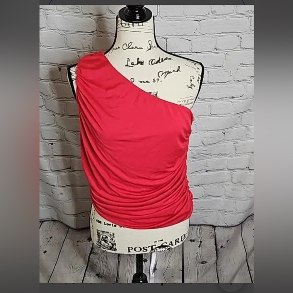 Anthropologie Asymmetrical Ruched Red Blouse